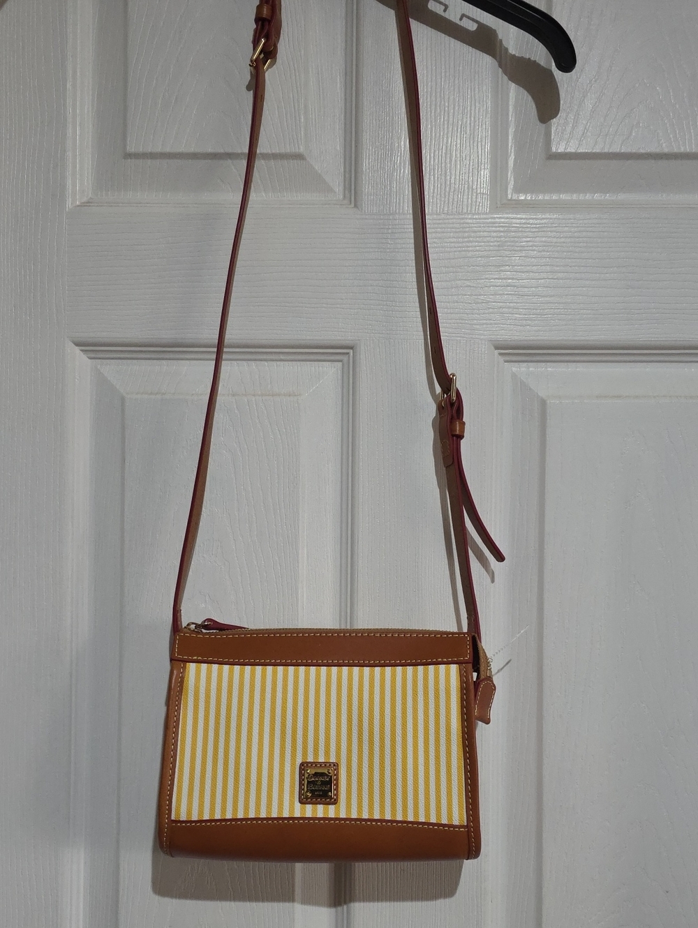 Dooney & Bourke Yellow Stripe Crossbody with Brown Leather‎ Trim